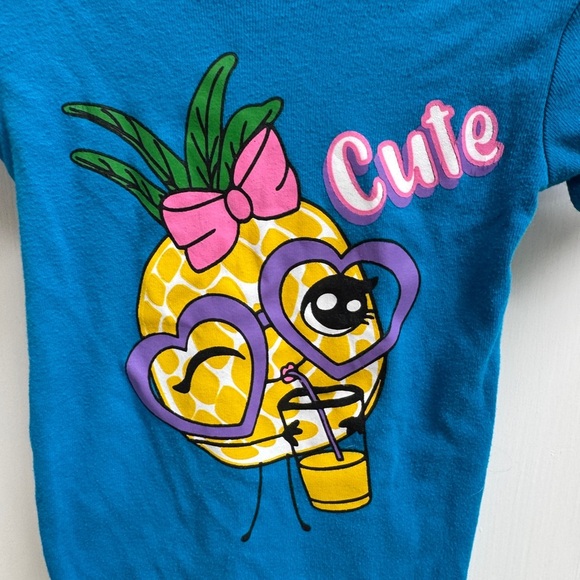 Joyond 3T Girls Blue and Pink Tropical Pineapple Short Sleeve Pajama Top - Picture 3 of 5